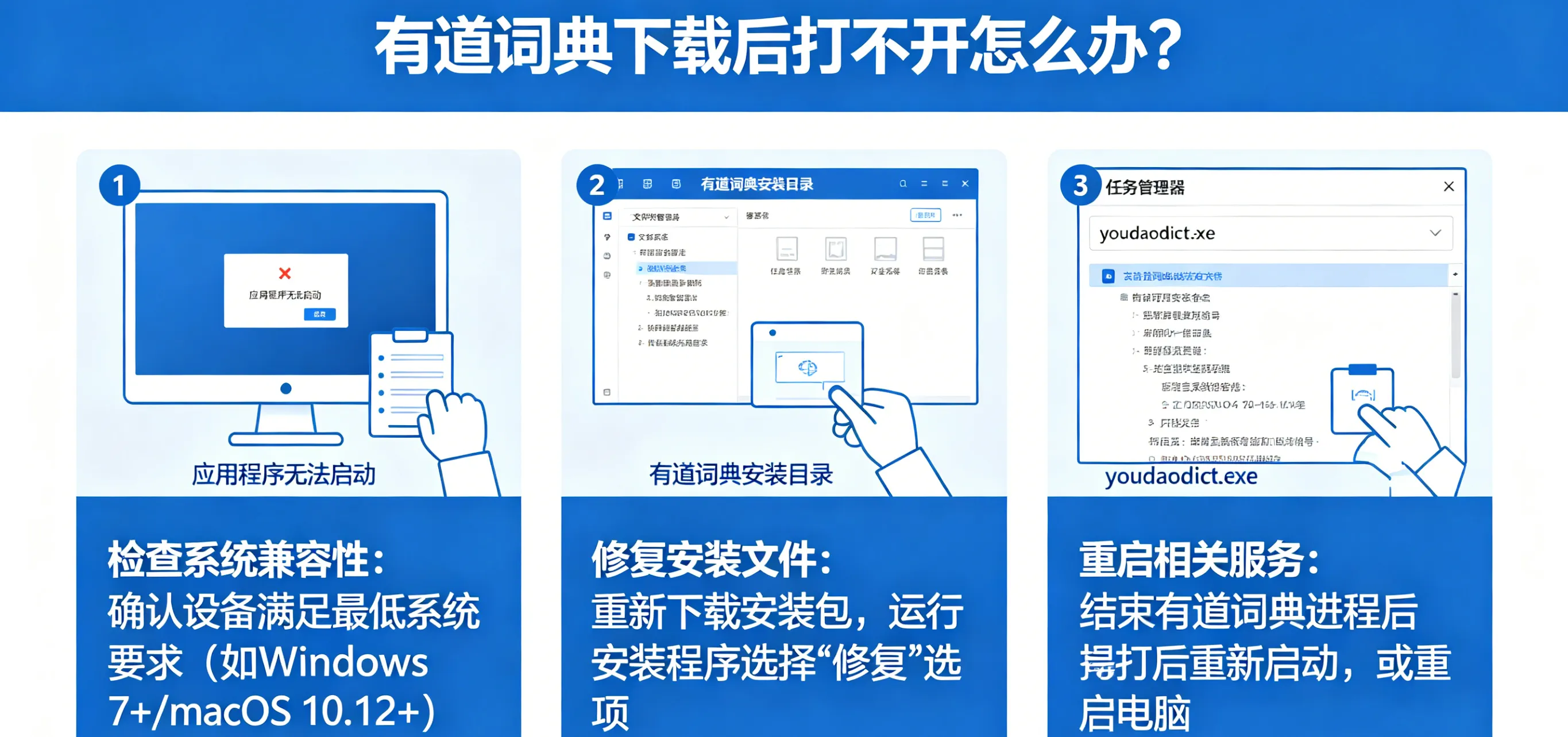 有道词典下载后打不开怎么办？